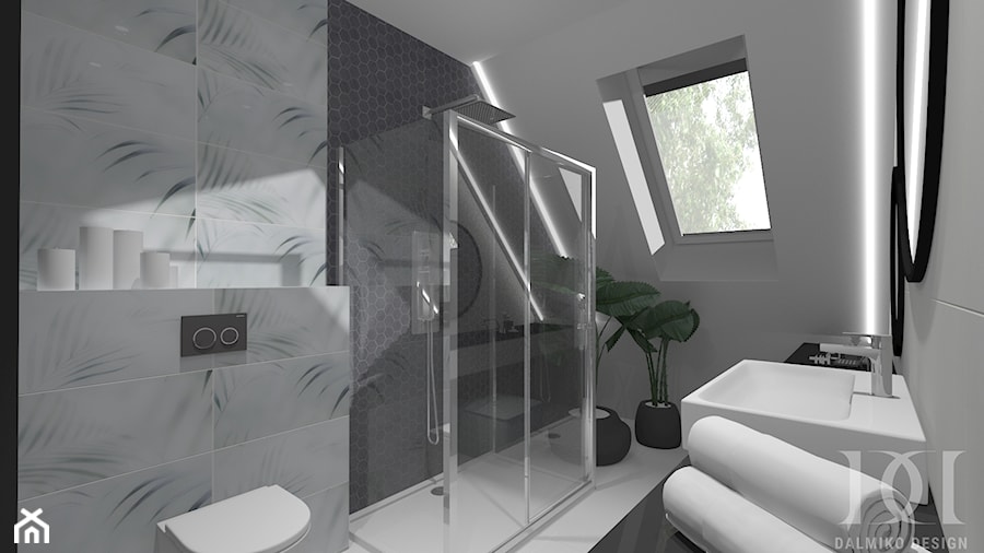 APARTAMENT DWUPOZIOMOWY - Średnia na poddaszu łazienka z oknem, styl nowoczesny - zdjęcie od DALMIKO DESIGN Pracownia Projektowa