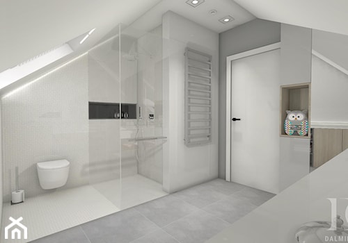 DOM NAD BRZEGIEM JEZIORA - Średnia na poddaszu łazienka z oknem, styl nowoczesny - zdjęcie od DALMIKO DESIGN Pracownia Projektowa