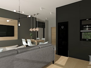 APARTAMENT DWUPOZIOMOWY - Średnia otwarta z salonem czarna z zabudowaną lodówką kuchnia jednorzędowa, styl nowoczesny - zdjęcie od DALMIKO DESIGN Pracownia Projektowa