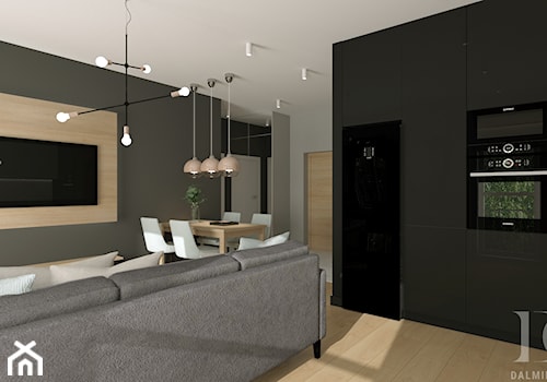 APARTAMENT DWUPOZIOMOWY - Średnia otwarta z salonem czarna z zabudowaną lodówką kuchnia jednorzędowa, styl nowoczesny - zdjęcie od DALMIKO DESIGN Pracownia Projektowa
