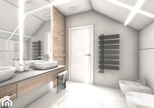 DOM Z WIDOKIEM NA WISŁĘ - Duża na poddaszu z dwoma umywalkami łazienka, styl nowoczesny - zdjęcie od DALMIKO DESIGN Pracownia Projektowa
