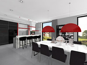 ENERGETYCZNY DOM NOWOCZESNY - Duża szara jadalnia w kuchni, styl nowoczesny - zdjęcie od DALMIKO DESIGN Pracownia Projektowa