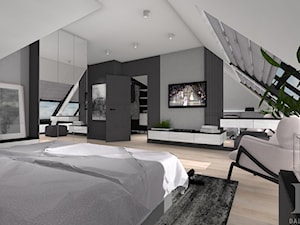 DOM NAD BRZEGIEM JEZIORA - Duża biała szara sypialnia na poddaszu, styl nowoczesny - zdjęcie od DALMIKO DESIGN Pracownia Projektowa