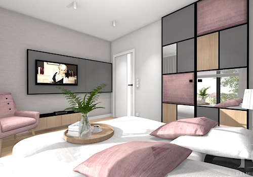 MIESZKANIE Z DREWNEM - Średnia szara sypialnia, styl nowoczesny - zdjęcie od DALMIKO DESIGN Pracownia Projektowa