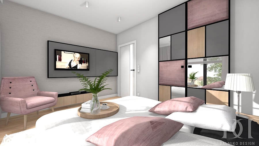 MIESZKANIE Z DREWNEM - Średnia szara sypialnia, styl nowoczesny - zdjęcie od DALMIKO DESIGN Pracownia Projektowa
