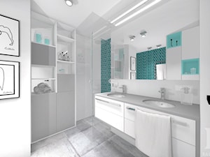 INDUSTRIALNE MIESZKANIE - Mała bez okna z dwoma umywalkami z punktowym oświetleniem łazienka, styl nowoczesny - zdjęcie od DALMIKO DESIGN Pracownia Projektowa