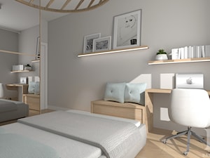APARTAMENT DWUPOZIOMOWY - Średnia biała szara z biurkiem sypialnia z balkonem / tarasem, styl nowoczesny - zdjęcie od DALMIKO DESIGN Pracownia Projektowa