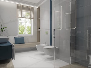 HOLLYWOODZKI SZNYT - Średnia z lustrem z dwoma umywalkami łazienka z oknem, styl nowoczesny - zdjęcie od DALMIKO DESIGN Pracownia Projektowa