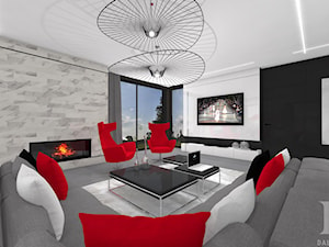 ENERGETYCZNY DOM NOWOCZESNY - Średni biały czarny szary salon, styl nowoczesny - zdjęcie od DALMIKO DESIGN Pracownia Projektowa