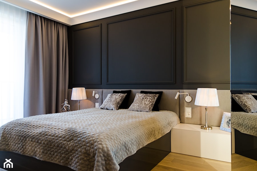 PO DRUGIEJ STRONIE LUSTRA - Mała czarna sypialnia, styl nowoczesny - zdjęcie od DALMIKO DESIGN Pracownia Projektowa