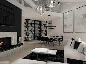 BLACK&WHITE - Duży beżowy biały czarny salon z jadalnią, styl nowoczesny - zdjęcie od DALMIKO DESIGN Pracownia Projektowa