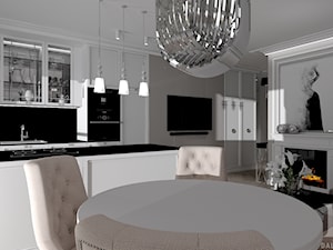 PUDROWA SZKATUŁKA - Mała biała szara jadalnia w salonie w kuchni, styl tradycyjny - zdjęcie od DALMIKO DESIGN Pracownia Projektowa