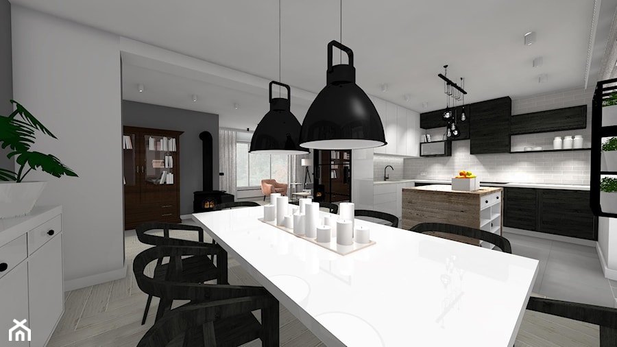 DOM Z KOZĄ - Duża biała jadalnia w kuchni, styl industrialny - zdjęcie od DALMIKO DESIGN Pracownia Projektowa