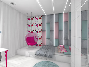 ENERGETYCZNY DOM NOWOCZESNY - Średni biały szary pokój dziecka dla nastolatka dla dziewczynki, styl nowoczesny - zdjęcie od DALMIKO DESIGN Pracownia Projektowa