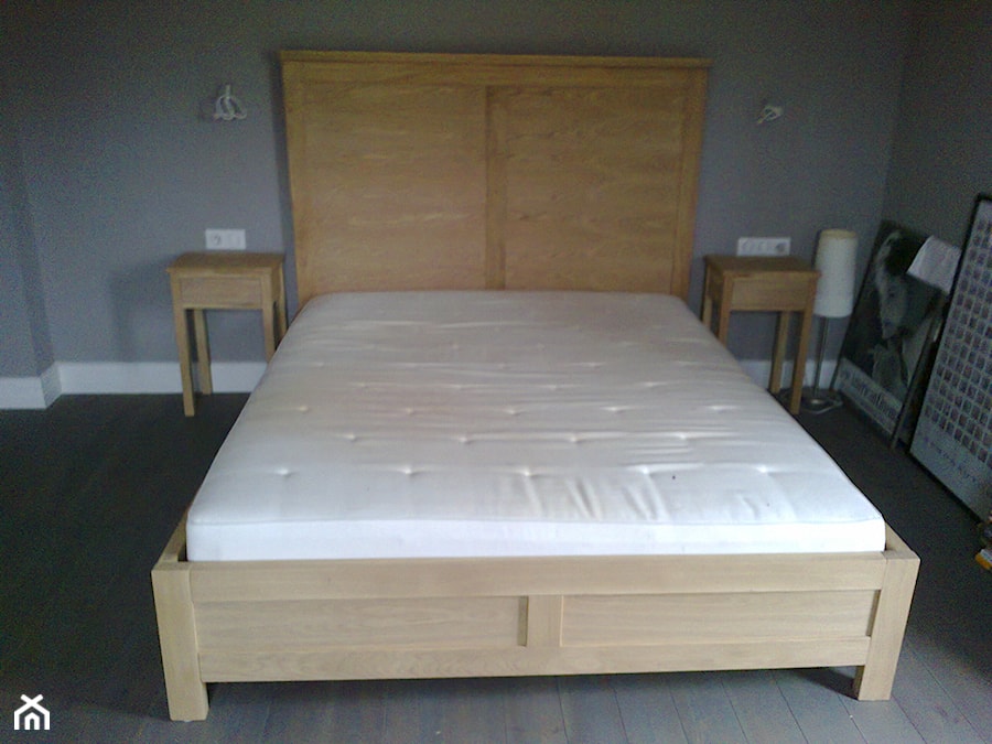 Łóżko dębowe 100 % lite drewno - Sypialnia, styl skandynawski - zdjęcie od Usługi stolarskie tokarstwo Szczygieł