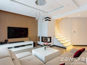 Dom jednorodzinny pod Warszawą - konkurs - Duży biały salon, styl nowoczesny - zdjęcie od ZAWICKA-ID Projektowanie wnętrz
