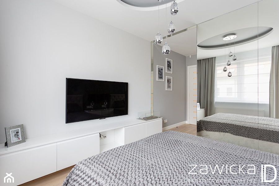 Dom jednorodzinny pod Warszawą - konkurs - Średnia biała szara sypialnia, styl nowoczesny - zdjęcie od ZAWICKA-ID Projektowanie wnętrz