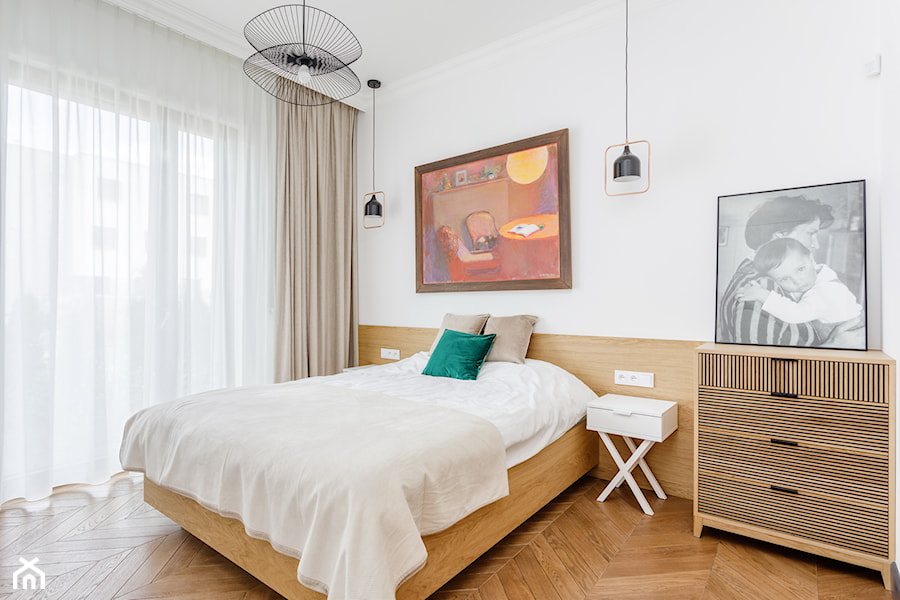 66m2 Królikarnia - Średnia biała sypialnia, styl nowoczesny - zdjęcie od ZAWICKA-ID Projektowanie wnętrz