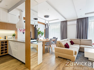 Dom jednorodzinny pod Warszawą - konkurs - Duży biały salon z jadalnią, styl nowoczesny - zdjęcie od ZAWICKA-ID Projektowanie wnętrz