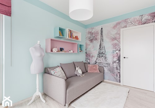 90 m2 po remoncie - Średni miętowy różowy niebieski pokój dziecka dla nastolatka dla dziewczynki, styl nowoczesny - zdjęcie od ZAWICKA-ID Projektowanie wnętrz