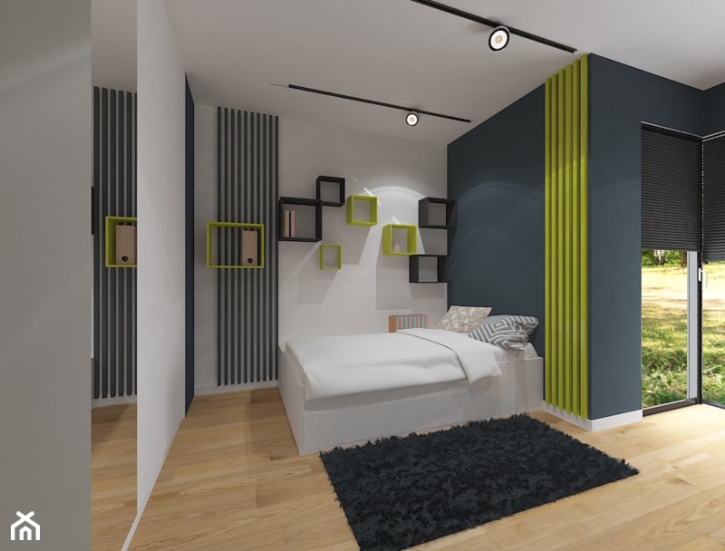 Granatowo-seledynowy pokój dla chłopaka - zdjęcie od ZAWICKA-ID Projektowanie wnętrz