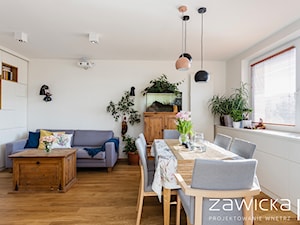 Mieszkanie na Bielanach - Duża biała jadalnia w salonie - zdjęcie od ZAWICKA-ID Projektowanie wnętrz