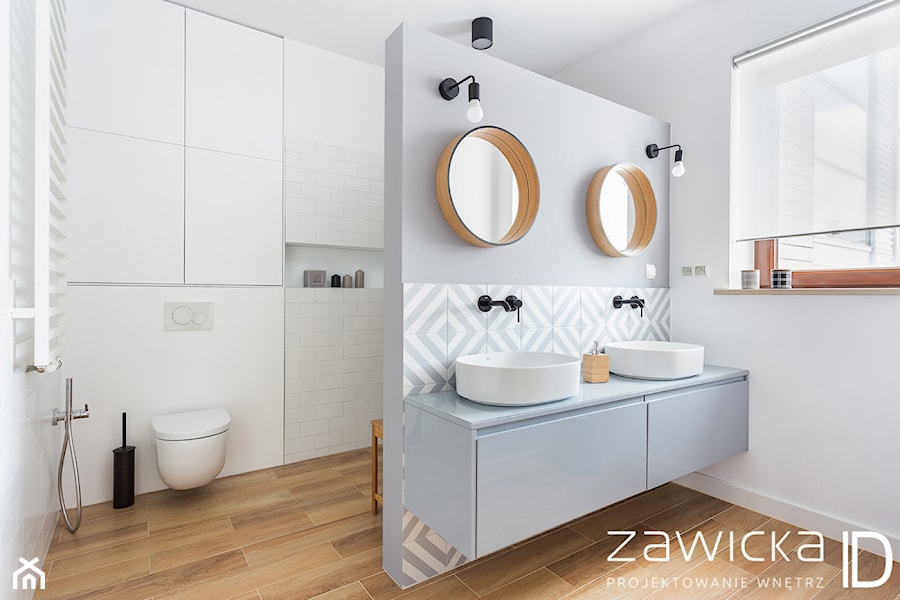 Remont w Wilanowie - Średnia z dwoma umywalkami łazienka, styl nowoczesny - zdjęcie od ZAWICKA-ID Projektowanie wnętrz