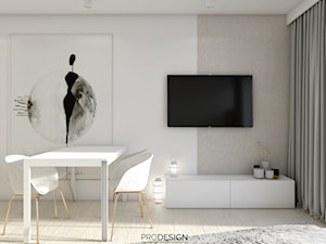 MIESZKANIE_KRAKÓW_50m2 - Mały biały szary salon z jadalnią, styl minimalistyczny - zdjęcie od PRODESIGN