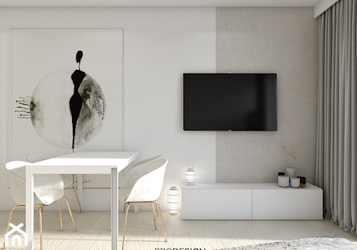 MIESZKANIE_KRAKÓW_50m2 - Mały biały szary salon z jadalnią, styl minimalistyczny - zdjęcie od PRODESIGN