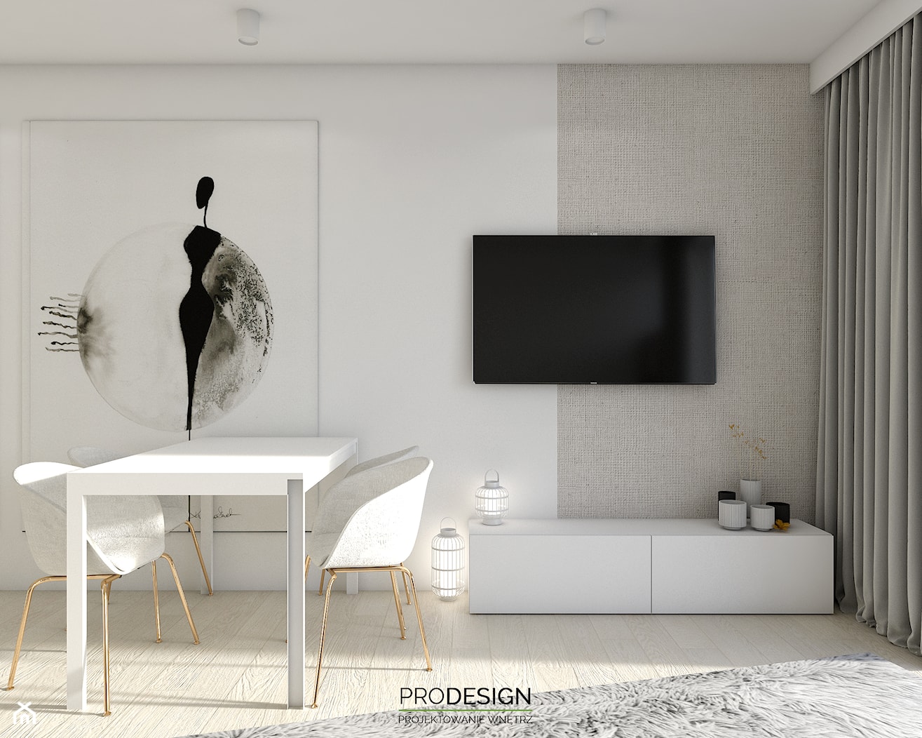 MIESZKANIE_KRAKÓW_50m2 - Mały biały szary salon z jadalnią, styl minimalistyczny - zdjęcie od PRODESIGN - Homebook