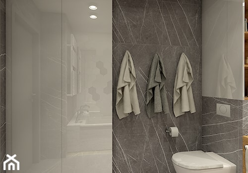 ŁAZIENKA W HEKSAGONACH - JASIENICA - Średnia z marmurową podłogą z punktowym oświetleniem łazienka - zdjęcie od PRODESIGN
