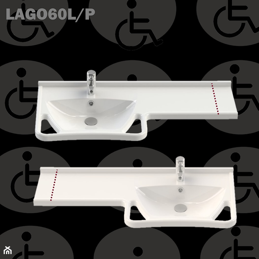 Umywalka dla niepełnosprawnych z uchwytami i blatem LAGO60 - zdjęcie od Akcjum - Homebook