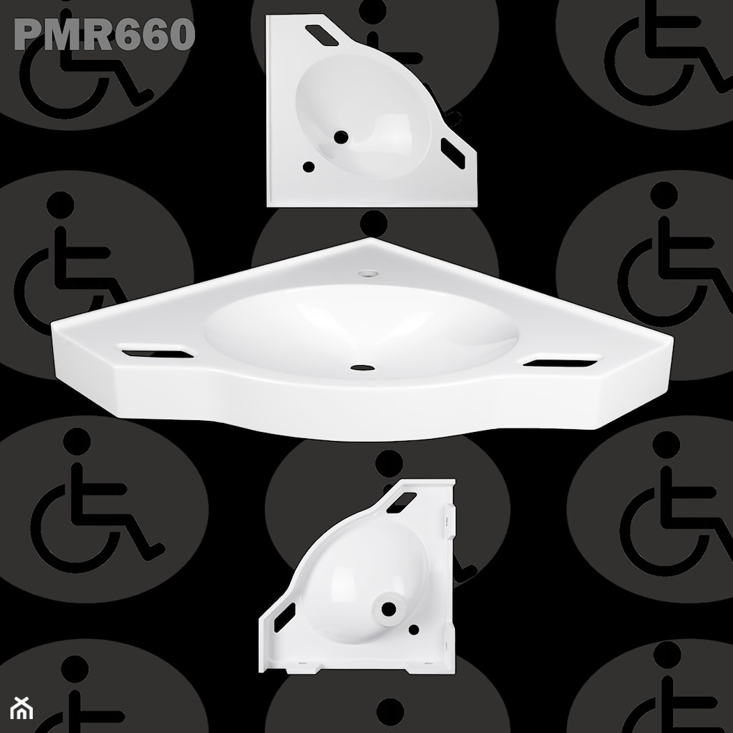 Umywalka narożna dla niepełnosprawnych z uchwytami PMR660 - zdjęcie od Akcjum - Homebook