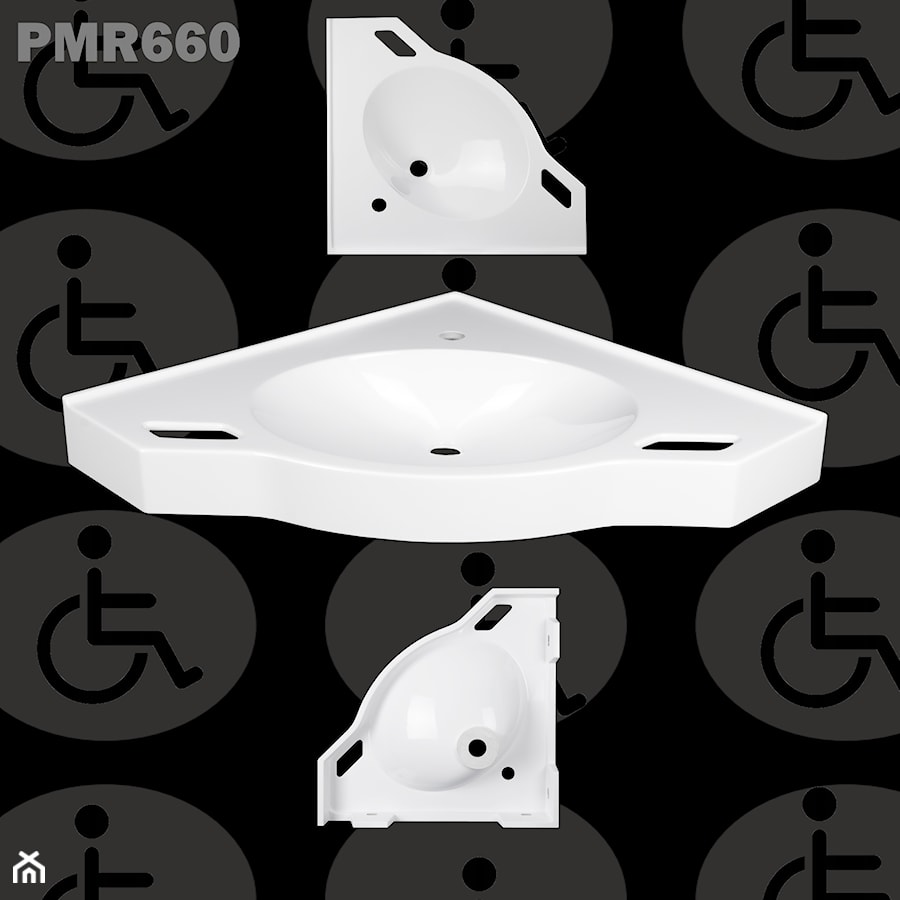 Umywalka narożna dla niepełnosprawnych z uchwytami PMR660 - zdjęcie od Akcjum