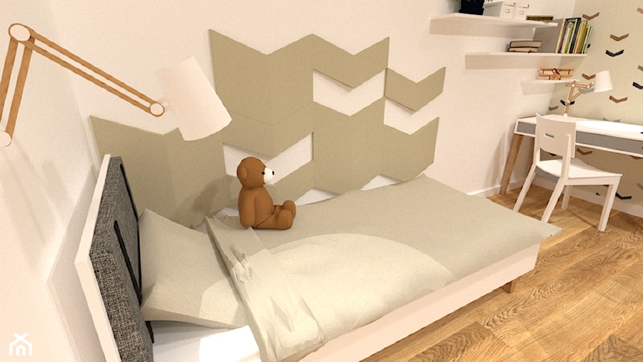 Wielofunkcyjny pokój - Mały szary pokój dziecka dla nastolatka dla chłopca, styl skandynawski - zdjęcie od Patyna Projekt