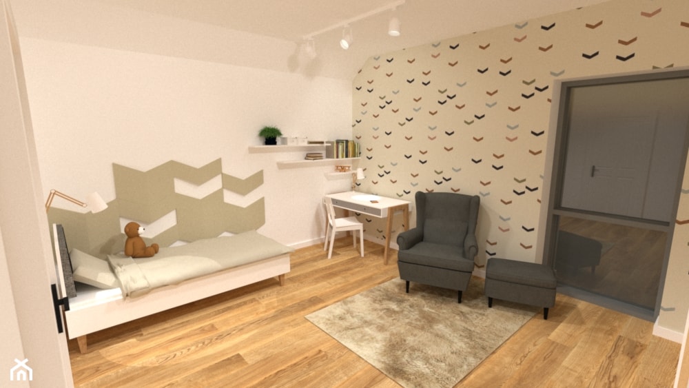 Wielofunkcyjny pokój - Średni beżowy szary pokój dziecka dla nastolatka dla chłopca, styl skandynawski - zdjęcie od Patyna Projekt - Homebook