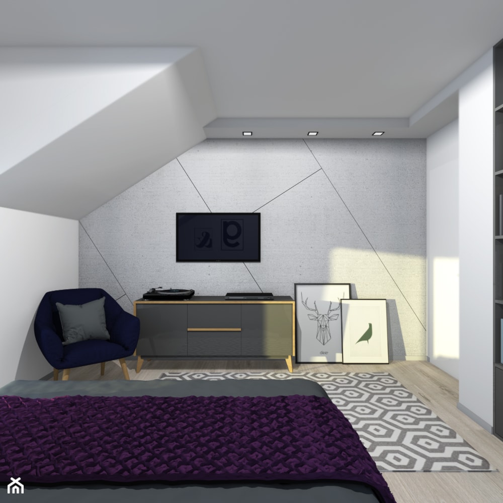 Pokój dla gości z miejscem do pracy-ściana z betonem architektonicznym - zdjęcie od Tomasz Korżyński Design - Homebook