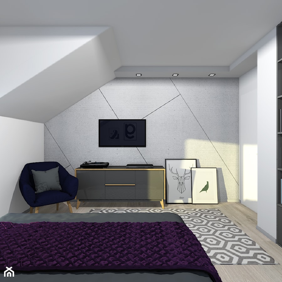 Pokój dla gości z miejscem do pracy-ściana z betonem architektonicznym - zdjęcie od Tomasz Korżyński Design
