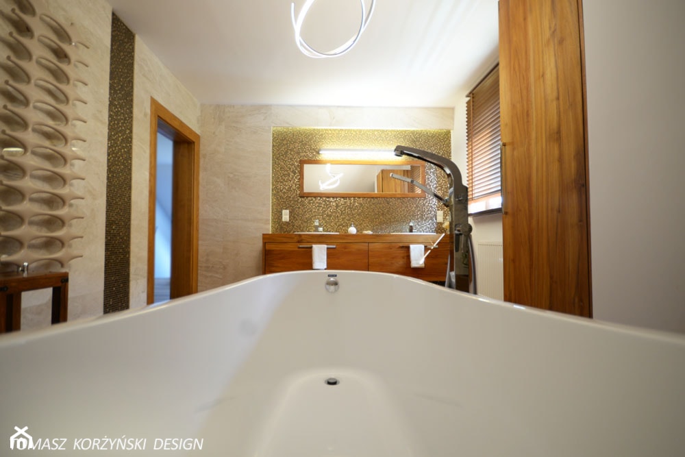 Projekt łazienki drewno teak - Łazienka, styl nowoczesny - zdjęcie od Tomasz Korżyński Design - Homebook