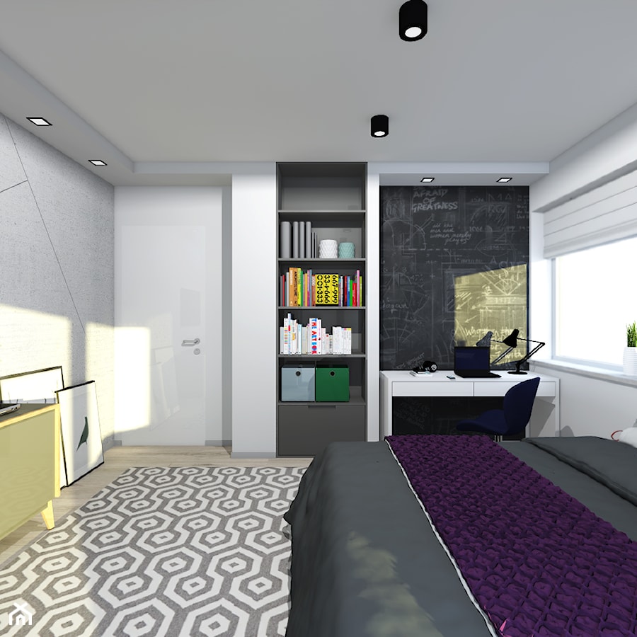 Projekt pokoju dla gości - Średnia czarna szara z biurkiem sypialnia, styl nowoczesny - zdjęcie od Tomasz Korżyński Design