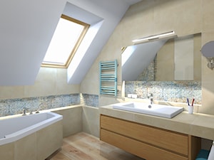 Projekt łazienki dom pod Krakowem - Średnia na poddaszu z dwoma umywalkami łazienka z oknem, styl nowoczesny - zdjęcie od Tomasz Korżyński Design
