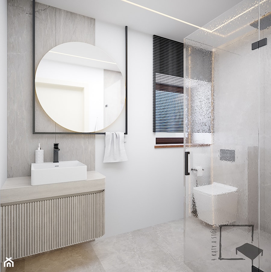 Prestiżowy - Mała z lustrem łazienka z oknem, styl minimalistyczny - zdjęcie od 4 kąty a stół 5