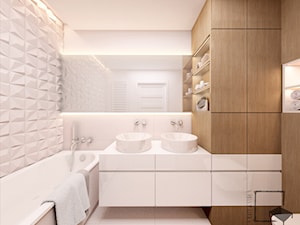 Eco Apartament - Mała na poddaszu bez okna z lustrem z dwoma umywalkami łazienka, styl nowoczesny - zdjęcie od 4 kąty a stół 5