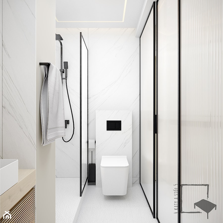 Prestiżowy - Mała bez okna z lustrem łazienka, styl minimalistyczny - zdjęcie od 4 kąty a stół 5