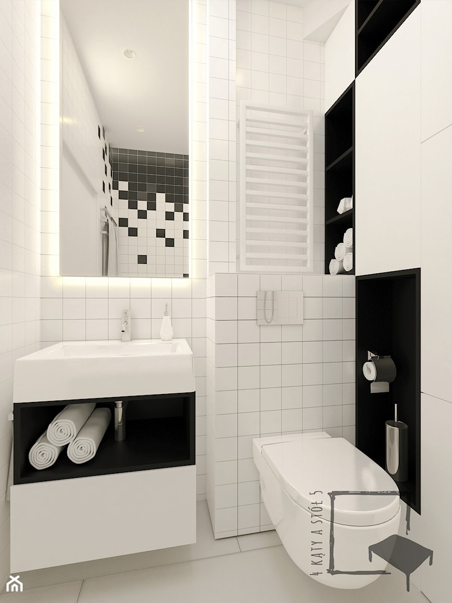 ULTRA - Mała bez okna z lustrem z punktowym oświetleniem łazienka, styl nowoczesny - zdjęcie od 4 kąty a stół 5