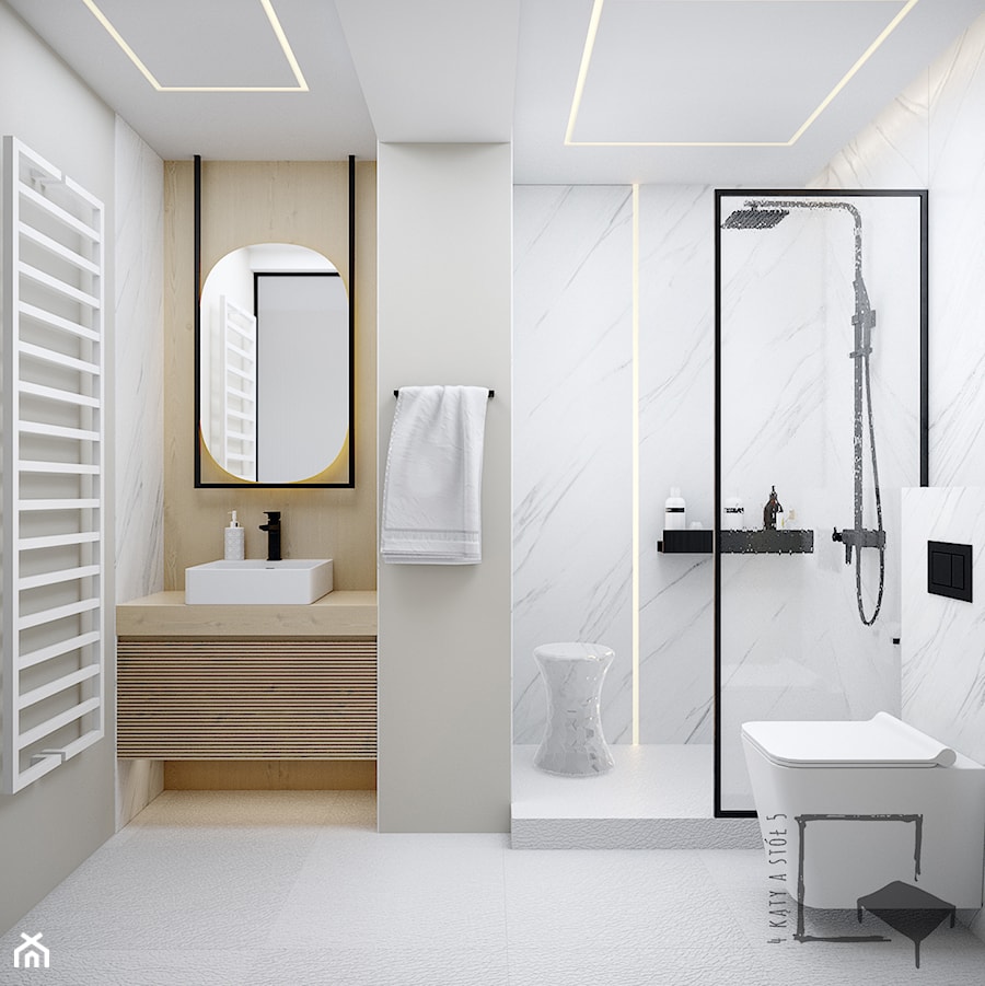 Prestiżowy - Średnia bez okna z lustrem łazienka, styl minimalistyczny - zdjęcie od 4 kąty a stół 5