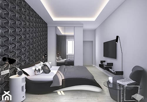 ULTRA - Średnia czarna z biurkiem z panelami tapicerowanymi sypialnia, styl nowoczesny - zdjęcie od 4 kąty a stół 5