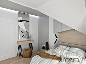 Projekt sypialni z wydzielonym miejscem na garderobe - zdjęcie od ememstudio