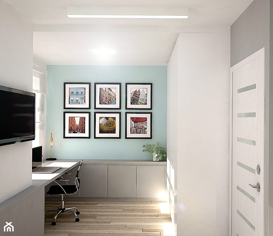 Dom pod Poznaniem 2 - Średnia niebieska szara z biurkiem sypialnia, styl nowoczesny - zdjęcie od ememstudio