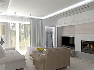 Dom Baranowo - Średni biały szary salon z tarasem / balkonem, styl prowansalski - zdjęcie od ememstudio